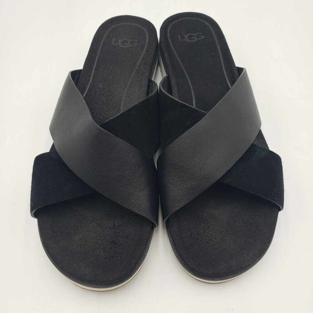 UGG Kari Criss Cross Sandals 7.5 Womens‎ Leather Slip On Black